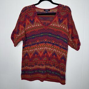 Chaps Women’s Southwestern Aztec Sweater Red Orange Size Large